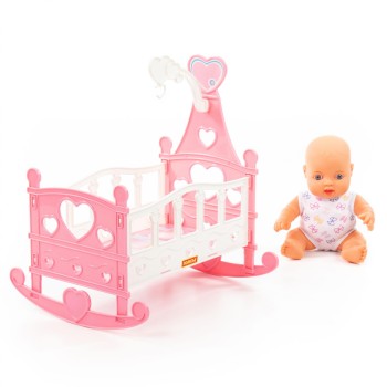 Пупс "Славный" + кроватка-качалка (8 элементов) (в пакете)
