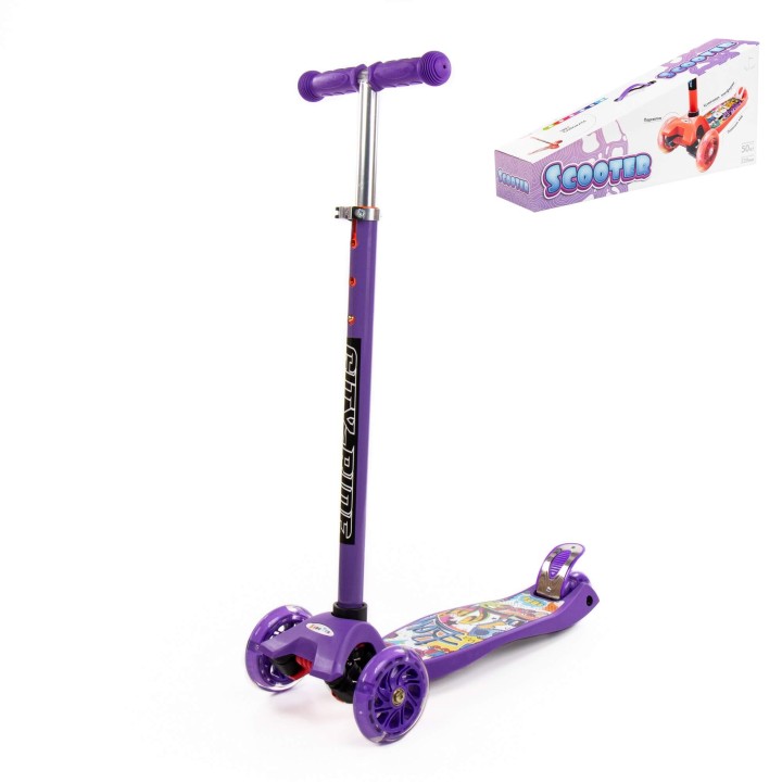 #0072 Детский самокат (с наклейкой V1) (фиолетовый) (в коробке)