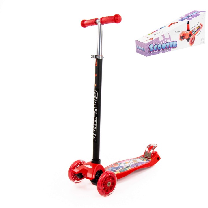 #0072 Детский самокат (с наклейкой V1) (красно-чёрный) (в коробке)