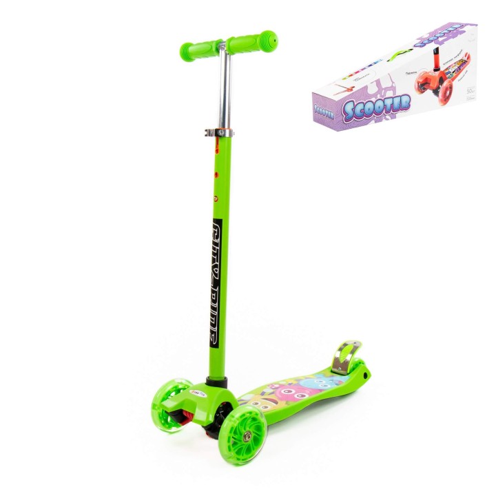 #0072 Детский самокат (с наклейкой V1) (зелёный) (в коробке)
