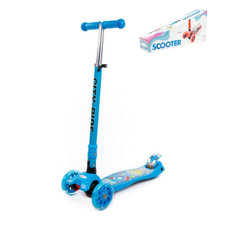 #0072C Детский самокат (со складной ручкой) (с наклейкой V1) (голубой)