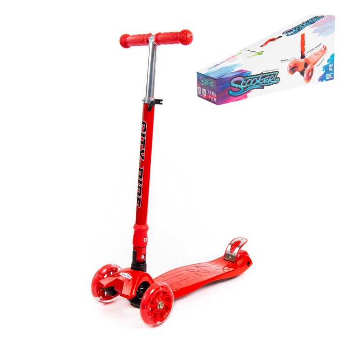 # 0072C Детский самокат (со складной ручкой) (красный) (в коробке)