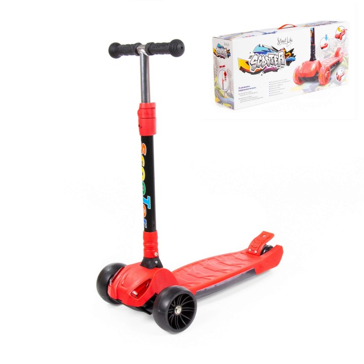 TJ-705L Детский самокат (со складной ручкой) (красно-чёрный) (в коробке)