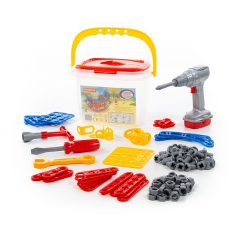 Конструктор "Изобретатель" - "Качели №2" (122 элемента) + шуруповёрт (в ведёрке)