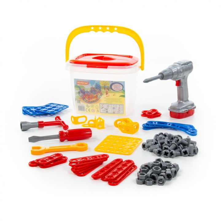 Конструктор "Изобретатель" - "Качели №2" (122 элемента) + шуруповёрт (в ведёрке)