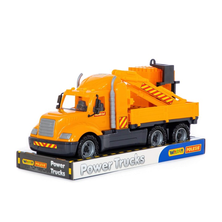 "Майк", автомобиль-кран с манипулятором+конструктор "Супер-Микс" - 30 элементов на поддоне (в лотке)