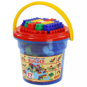 Конструктор "Строитель" (77 элементов) (в ведре "Макси" с крышкой)