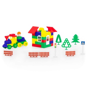 Конструктор "Строитель" (71 элемент) (в контейнере)