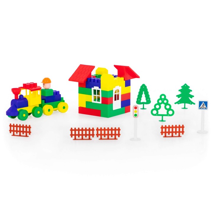 Конструктор "Строитель" (71 элемент) (в контейнере)