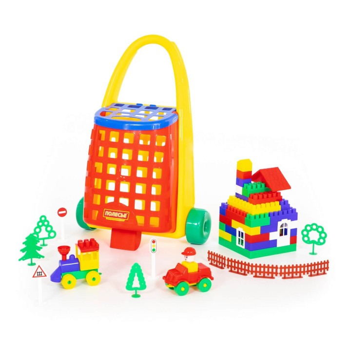 Забавная тележка + конструктор "Строитель" (101 элемент)