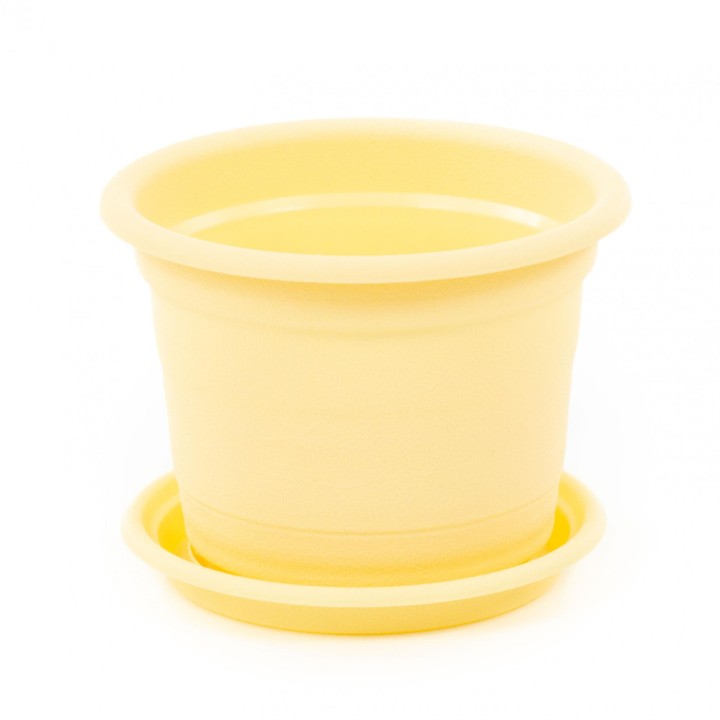 Горшок цветочный "Ксения" №4 с поддонником - 1,25 л (бледно-жёлтый)