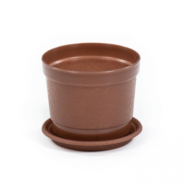 Горшок цветочный "Жасмин" Ø89 мм с поддонником - 0,3 л (коричневый-перламутр)